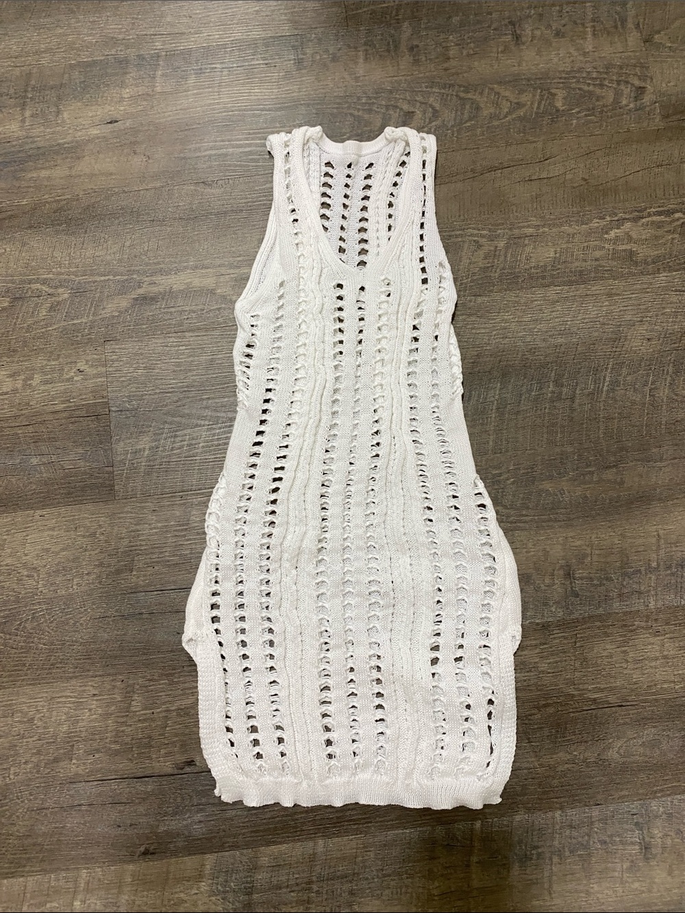 White Crochet Knit Tank Dress